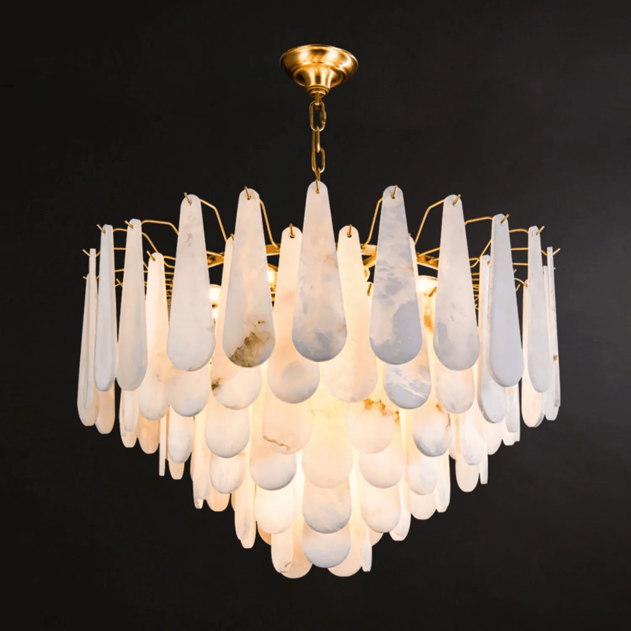 Cascade Marble Chandelier | Modern Designer Fixture with Adjustable Height | Elegant Gold Hanging Light for Sophisticated Spaces 8
