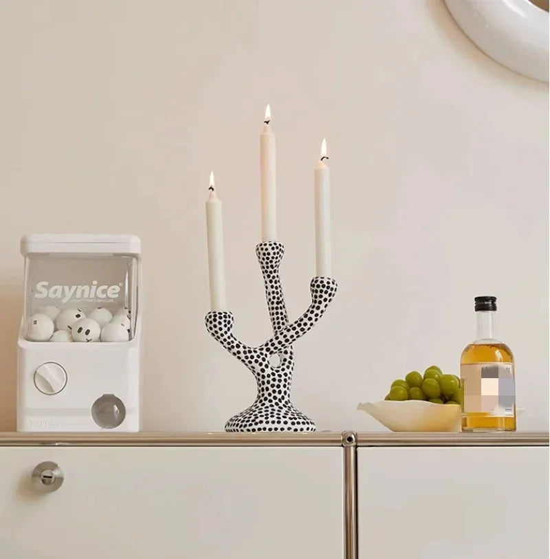 Ceramic Candle Holder with Classic Polka Dot Design | Elegant Accent for Home Decor 4