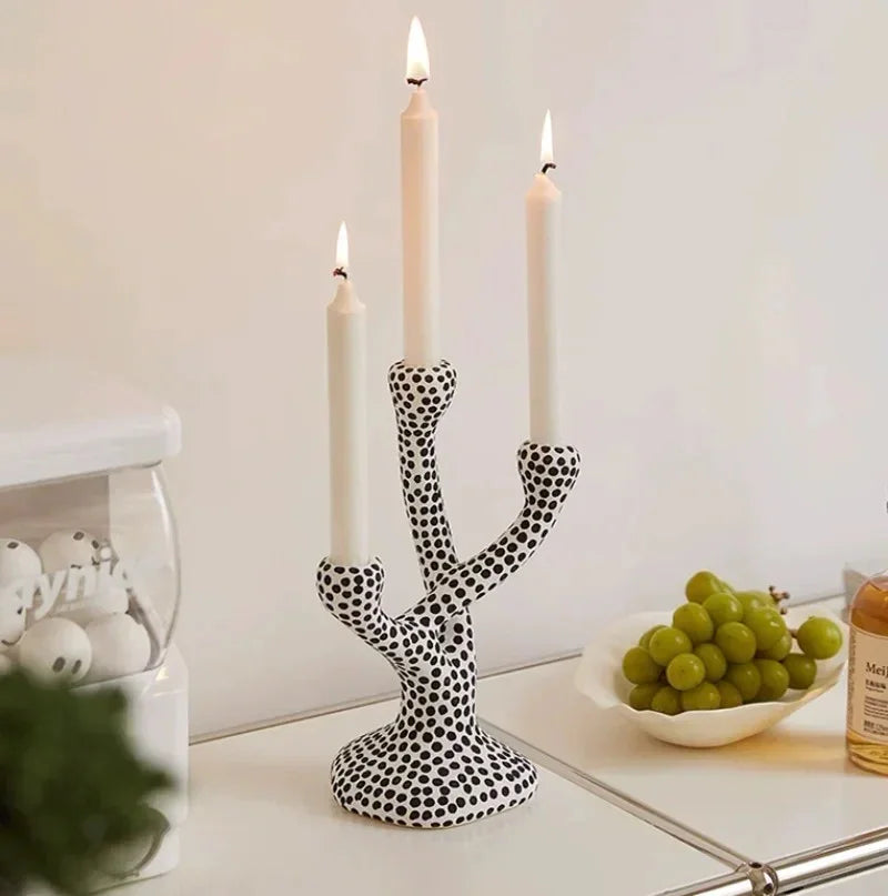 Ceramic Candle Holder with Classic Polka Dot Design | Elegant Accent for Home Decor 5