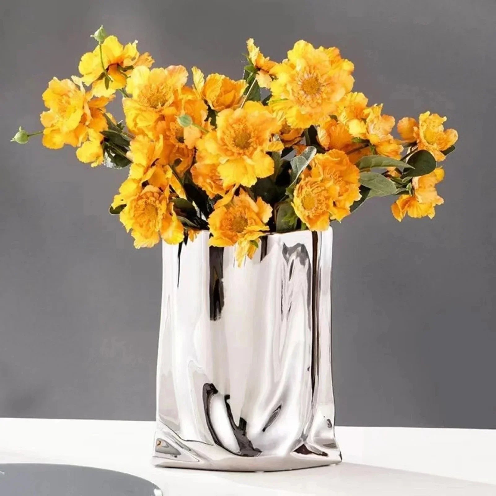 Ceramic Flower Vase with Electroplated Finish | Unique Bag-Inspired Design for Elegant Home Decor 2