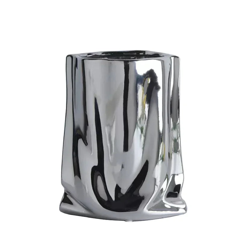 Ceramic Flower Vase with Electroplated Finish | Unique Bag-Inspired Design for Elegant Home Decor 3