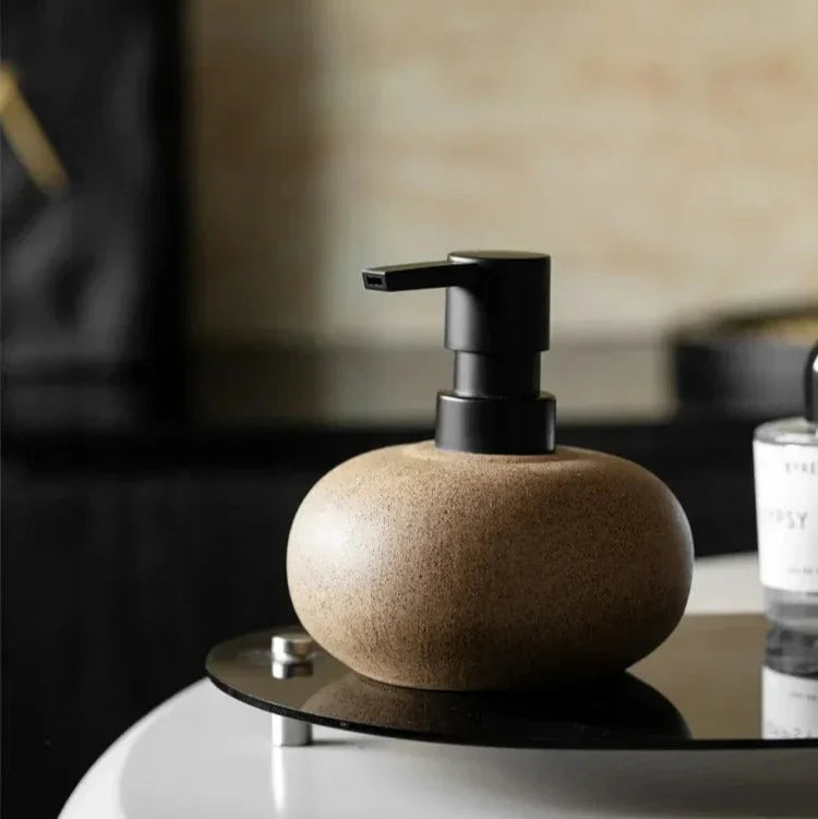 Ceramic Pump Bottle Dispenser with Rustic Wabi Sabi Finish | 300 ml Capacity for Effortless Grooming 0
