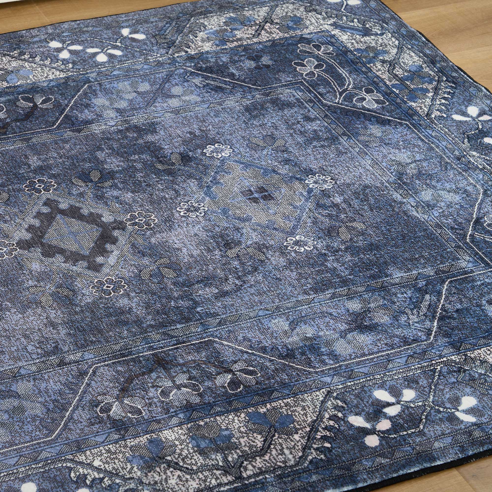 Classic Navy Persian Area Rug | Washable Design with Easy-Clean Surface | Cozy Comfort for Living Room 4