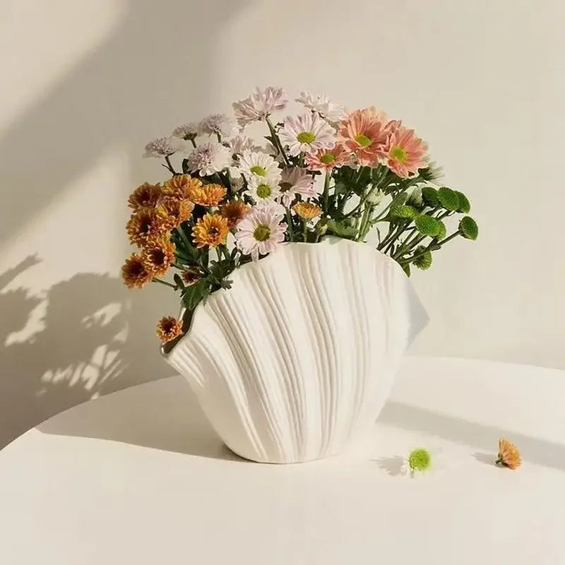Coastal Charm | Ceramic Flower Vase with Elegant Sea Shell Design | Perfect for Fresh Flowers 0