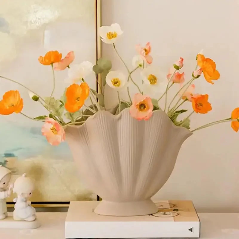 Coastal Charm | Ceramic Flower Vase with Elegant Sea Shell Design | Perfect for Fresh Flowers 2
