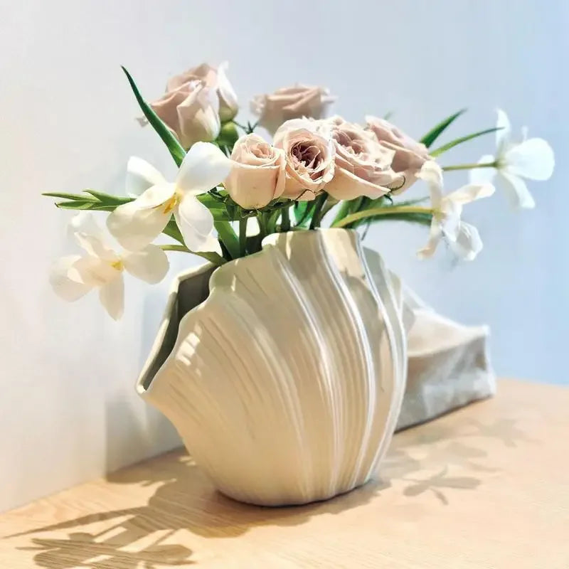 Coastal Charm | Ceramic Flower Vase with Elegant Sea Shell Design | Perfect for Fresh Flowers 4