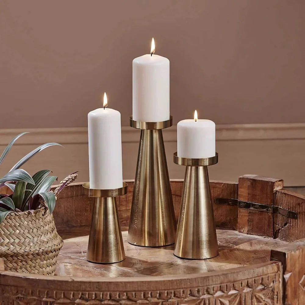 Elegant Brass Candle Holders Set | Handcrafted Design for Stylish Home Décor 0