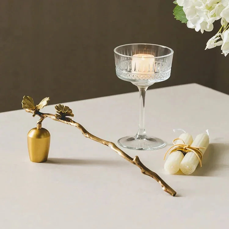 Elegant Brass Candle Holders with Butterfly & Ginkgo Leaf Design for Home Decor 6
