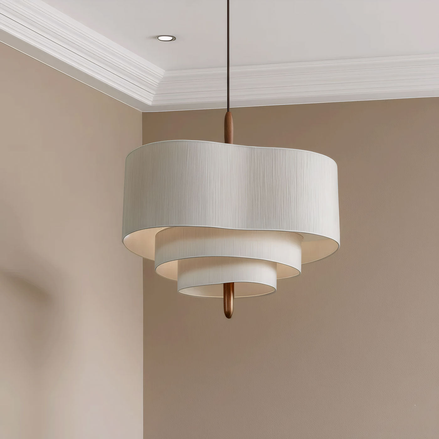 Elegant Ceiling Lamp | Layered Linen Shade & Solid Wood Accents | Stunning Flush Mount Ceiling Light for Home Decor 0