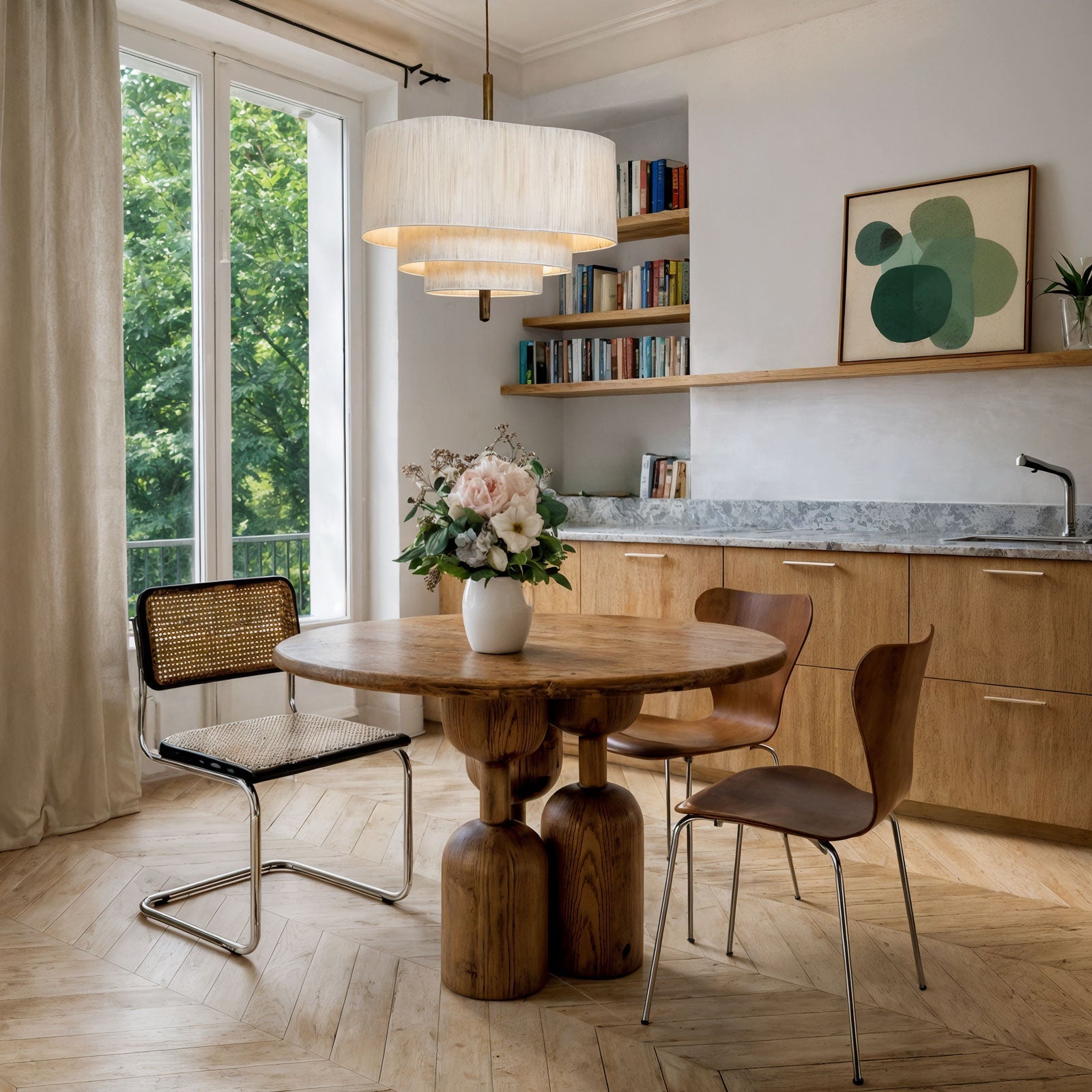 Elegant Ceiling Lamp | Layered Linen Shade & Solid Wood Accents | Stunning Flush Mount Ceiling Light for Home Decor 2