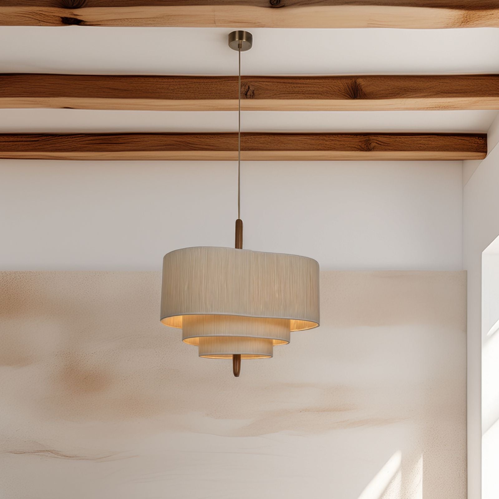 Elegant Ceiling Lamp | Layered Linen Shade & Solid Wood Accents | Stunning Flush Mount Ceiling Light for Home Decor 3