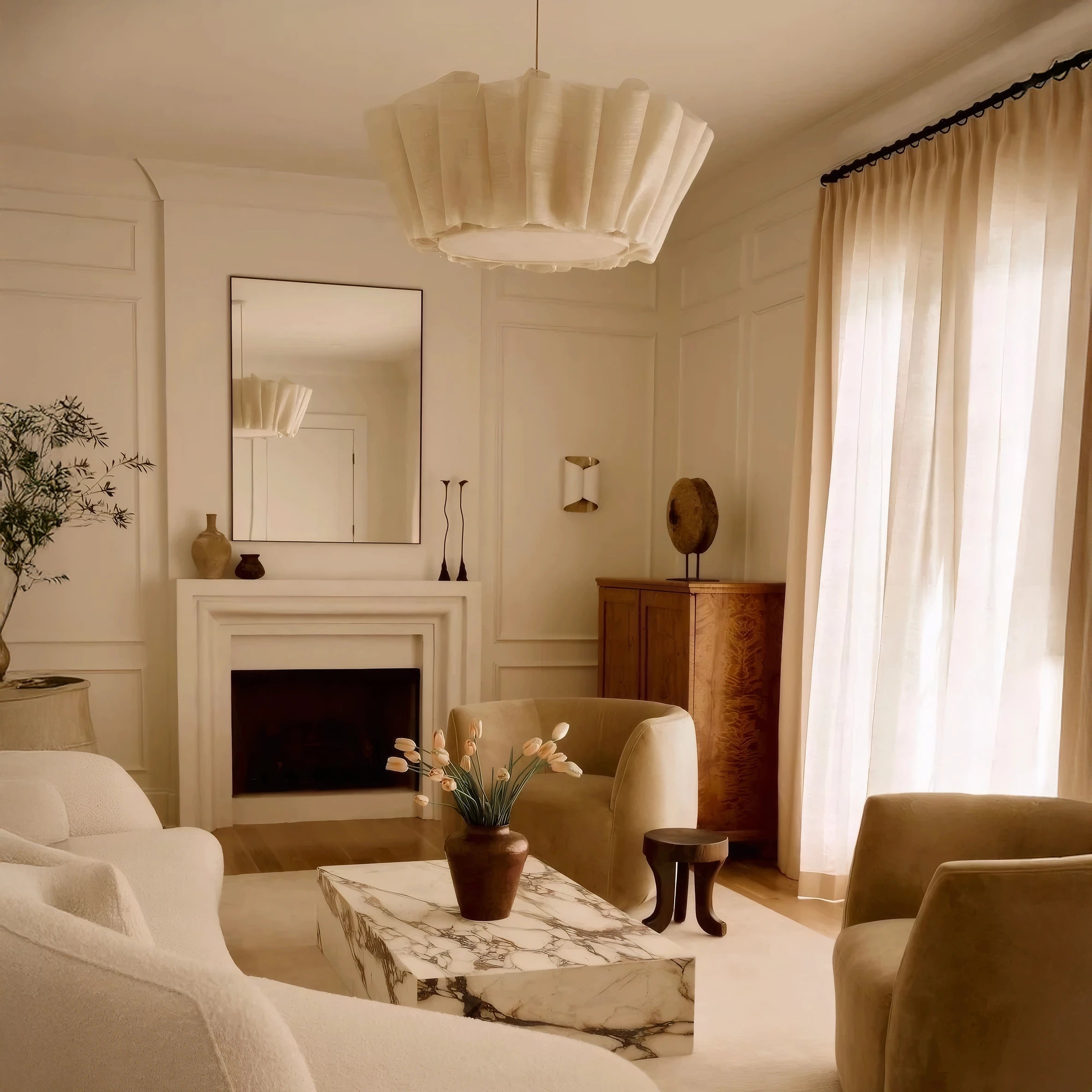 Elegant Ceiling Lamp | Soft Fabric Flush Mount Ceiling Light with Warm Ambiance | Versatile Lighting for Home Decor 2