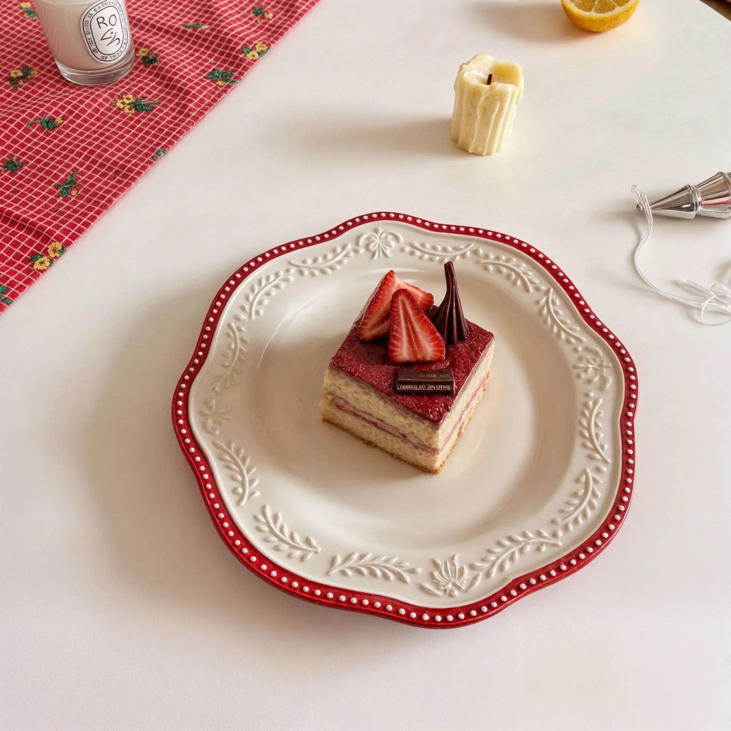 Elegant Ceramic Serving Plate with Lace Relief Design | Scalloped Edges for Sophisticated Dining 1