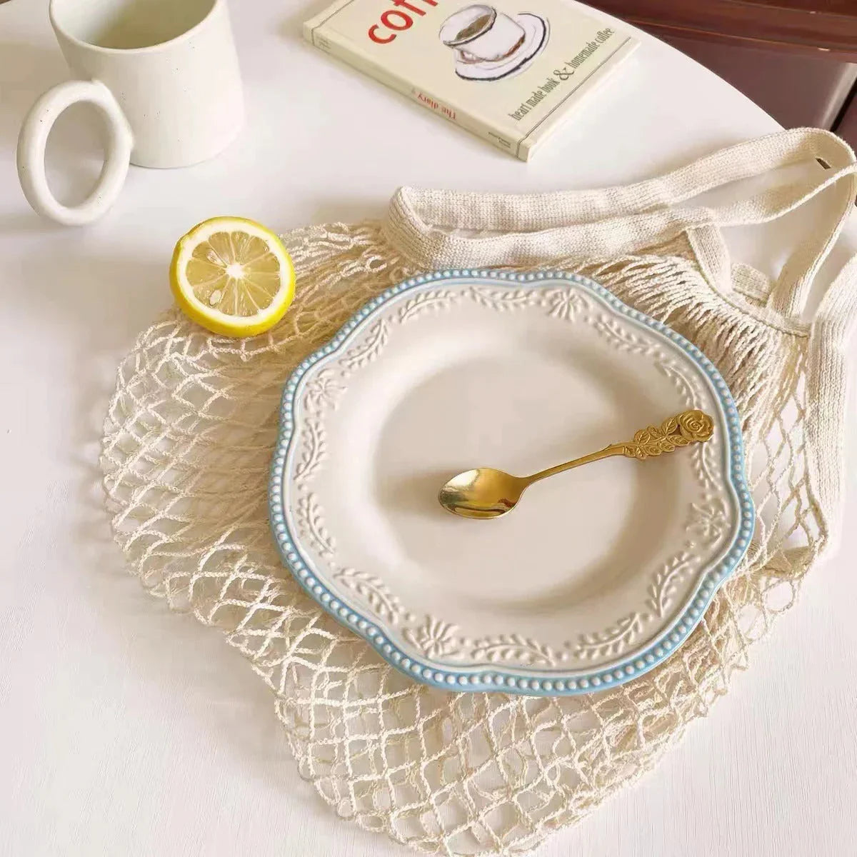 Elegant Ceramic Serving Plate with Lace Relief Design | Scalloped Edges for Sophisticated Dining 4