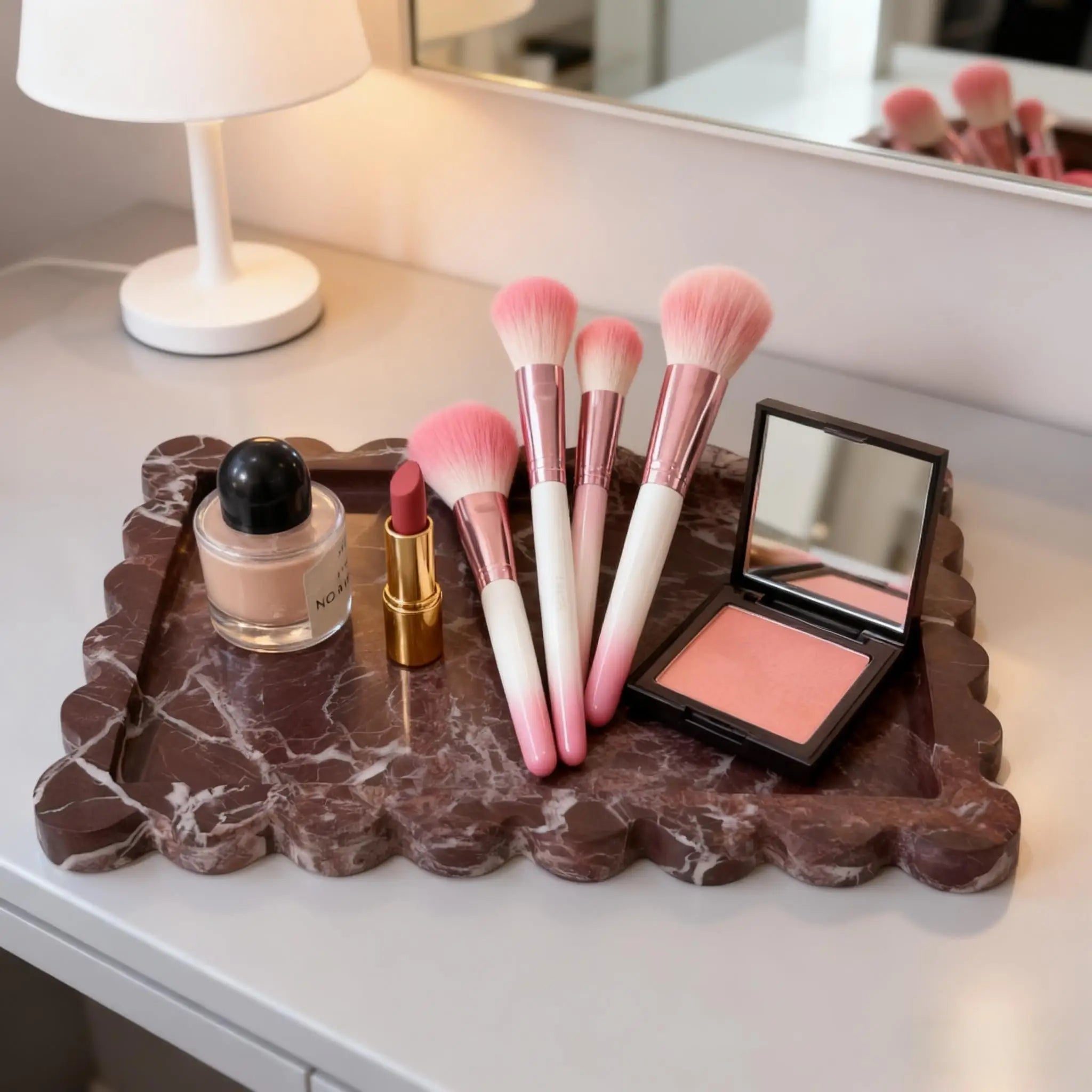 Elegant Ceramic Storage Tray | Purple Marble Design with Scalloped Edge for Stylish Organization 4