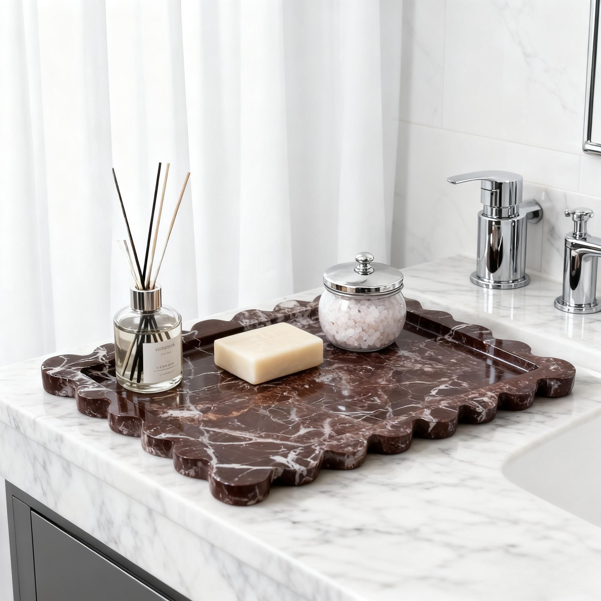 Elegant Ceramic Storage Tray | Purple Marble Design with Scalloped Edge for Stylish Organization 7