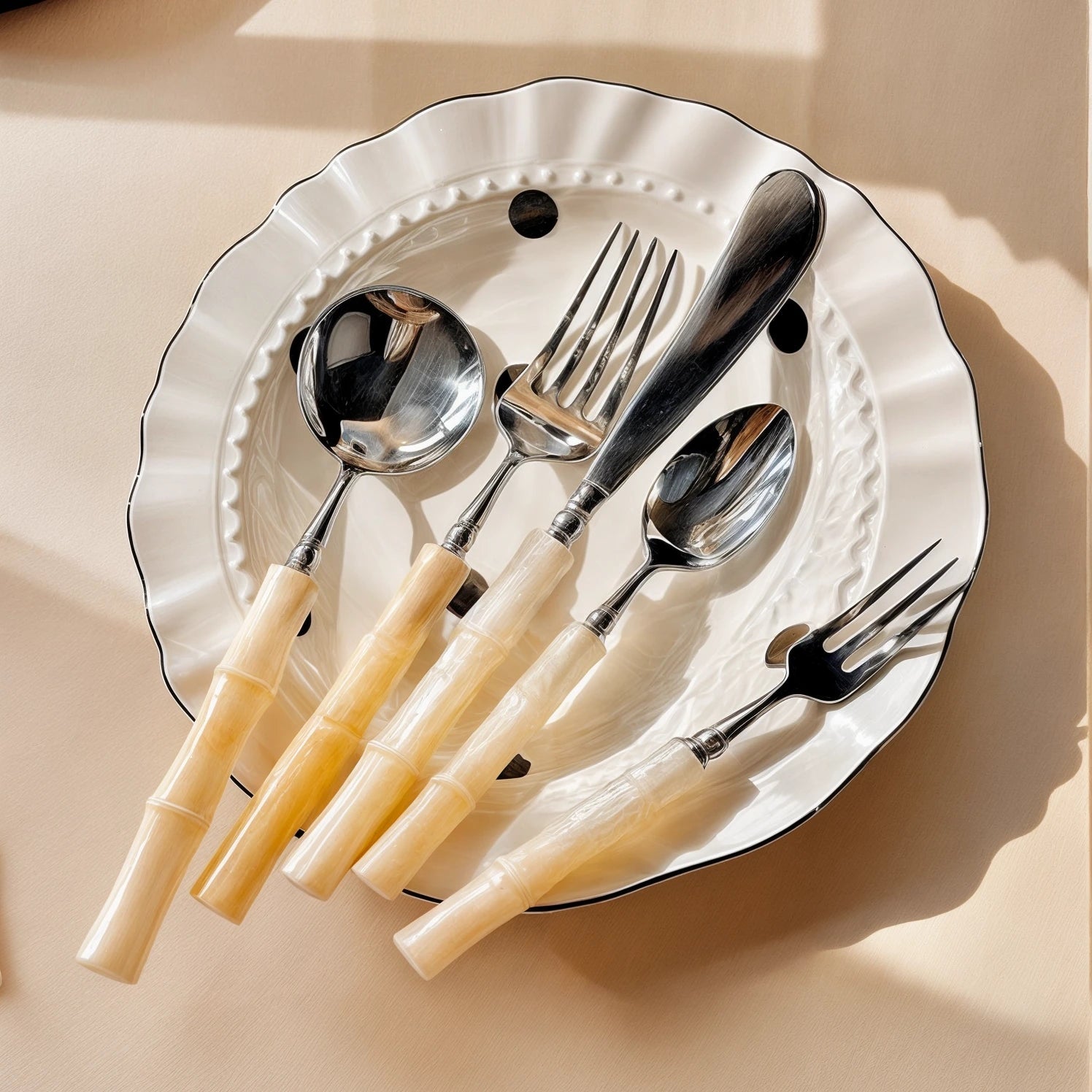 Elegant Cutlery Set | Beige Resin Handles with Durable Stainless Steel | Stylish Dining for Everyday Use 0
