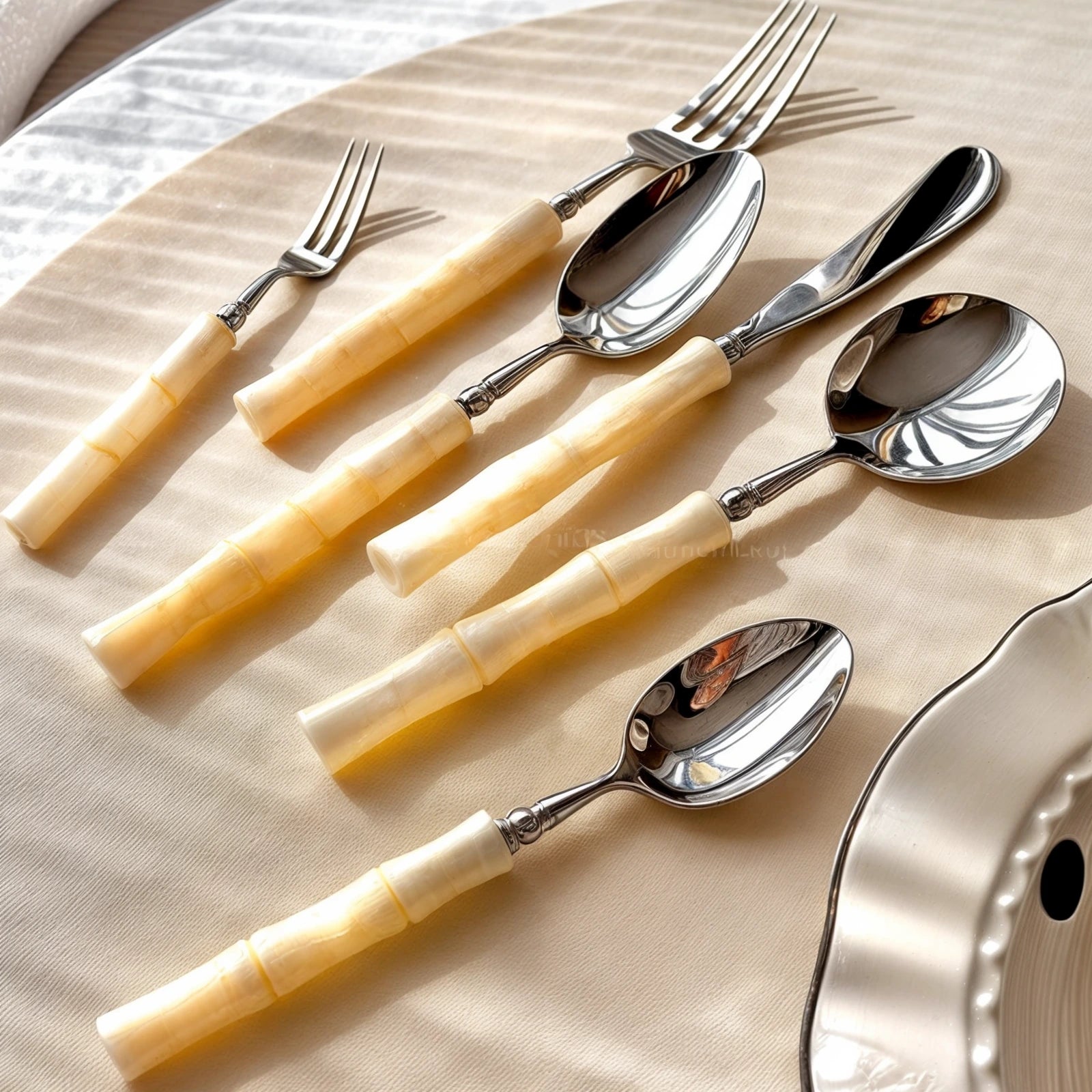 Elegant Cutlery Set | Beige Resin Handles with Durable Stainless Steel | Stylish Dining for Everyday Use 1