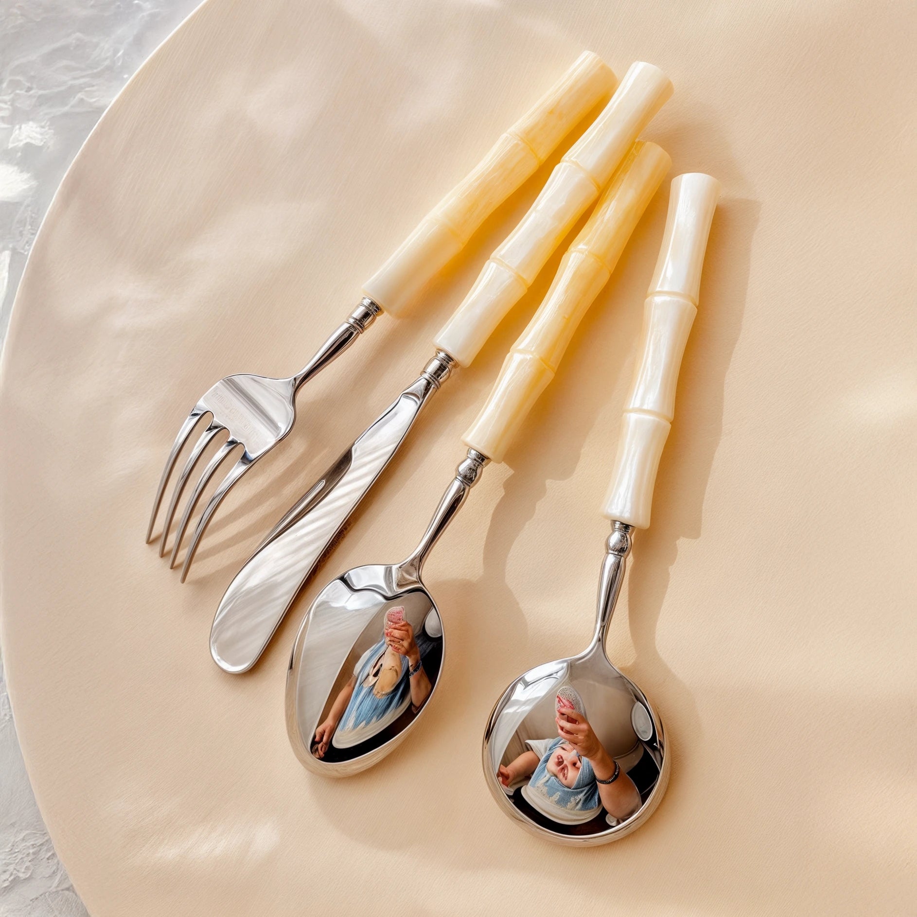 Elegant Cutlery Set | Beige Resin Handles with Durable Stainless Steel | Stylish Dining for Everyday Use 6