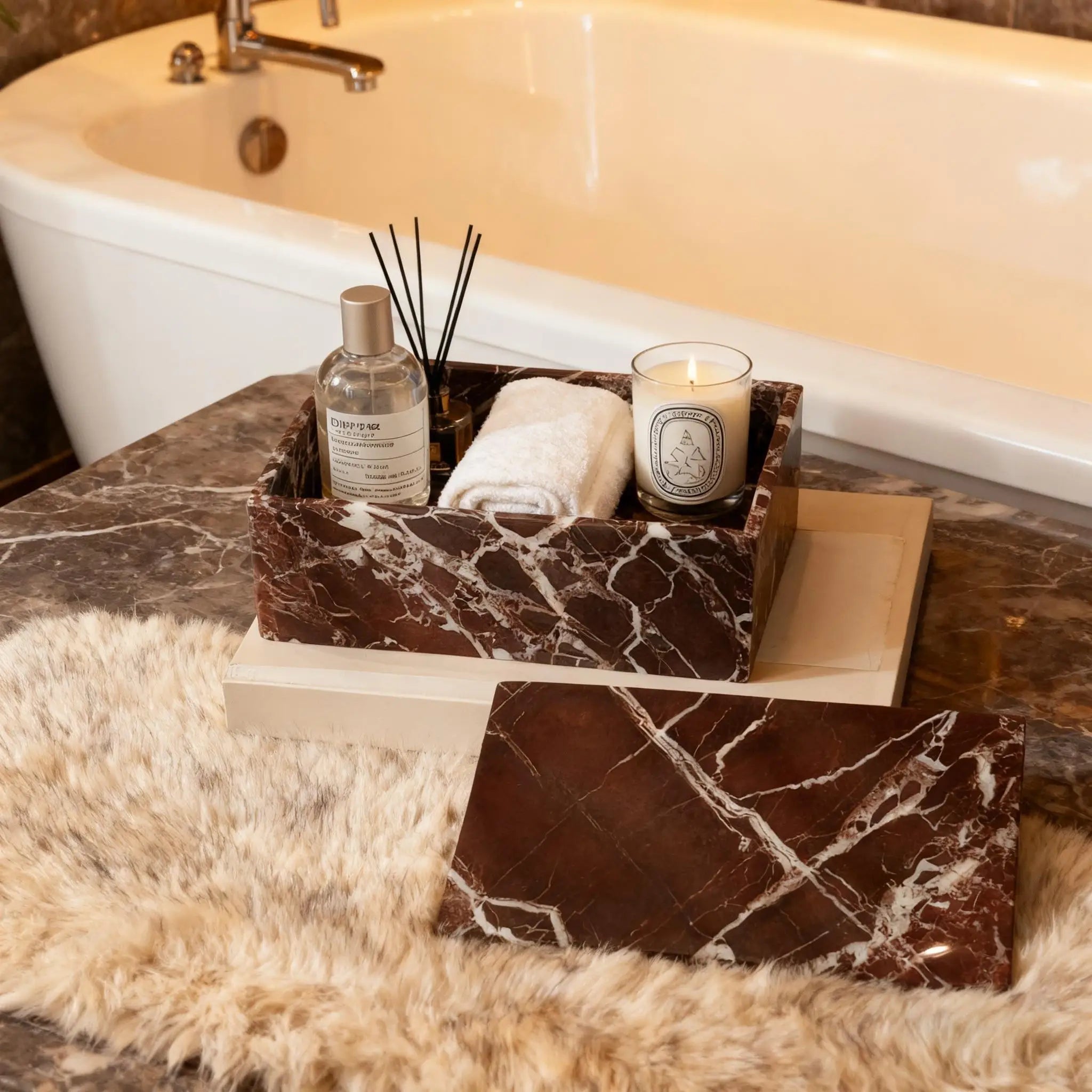 Elegant Marble-Look Cotton Swab Holder | Durable Acrylic Organizer for Stylish Bathroom Décor 0