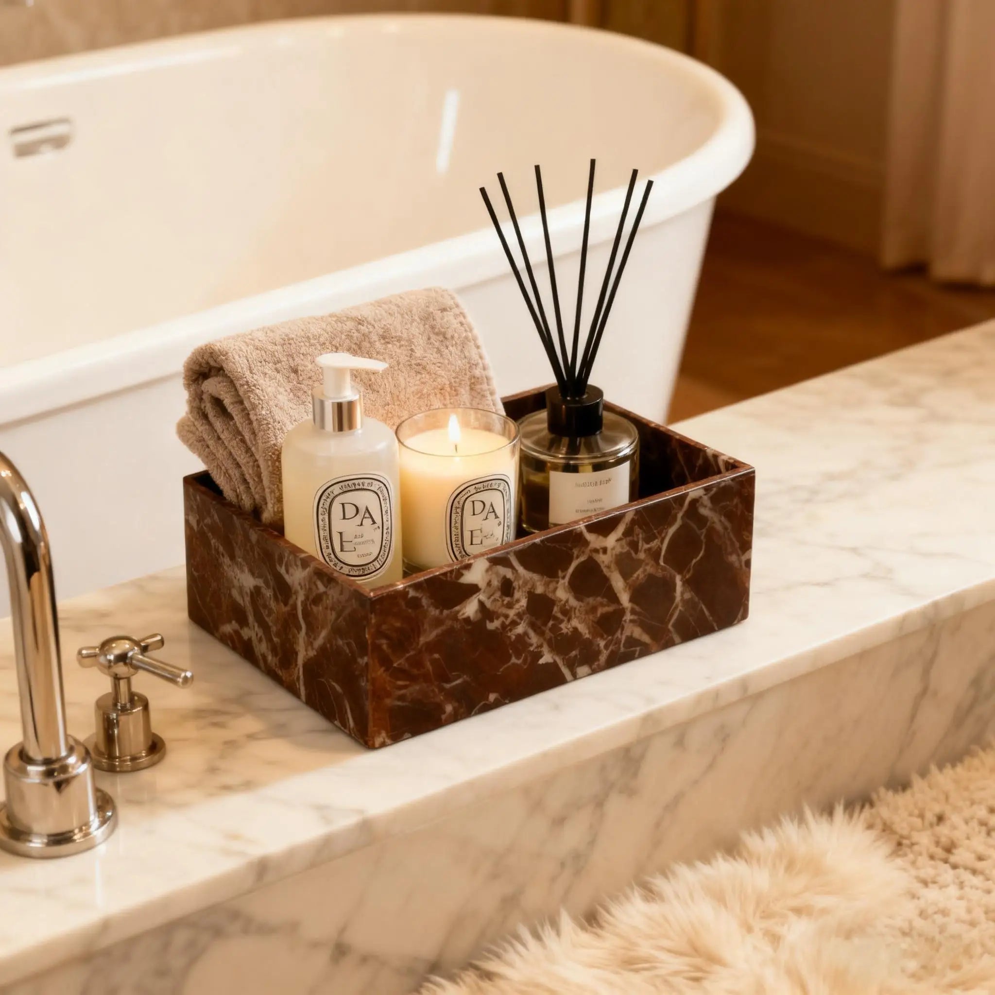 Elegant Marble-Look Cotton Swab Holder | Durable Acrylic Organizer for Stylish Bathroom Décor 4