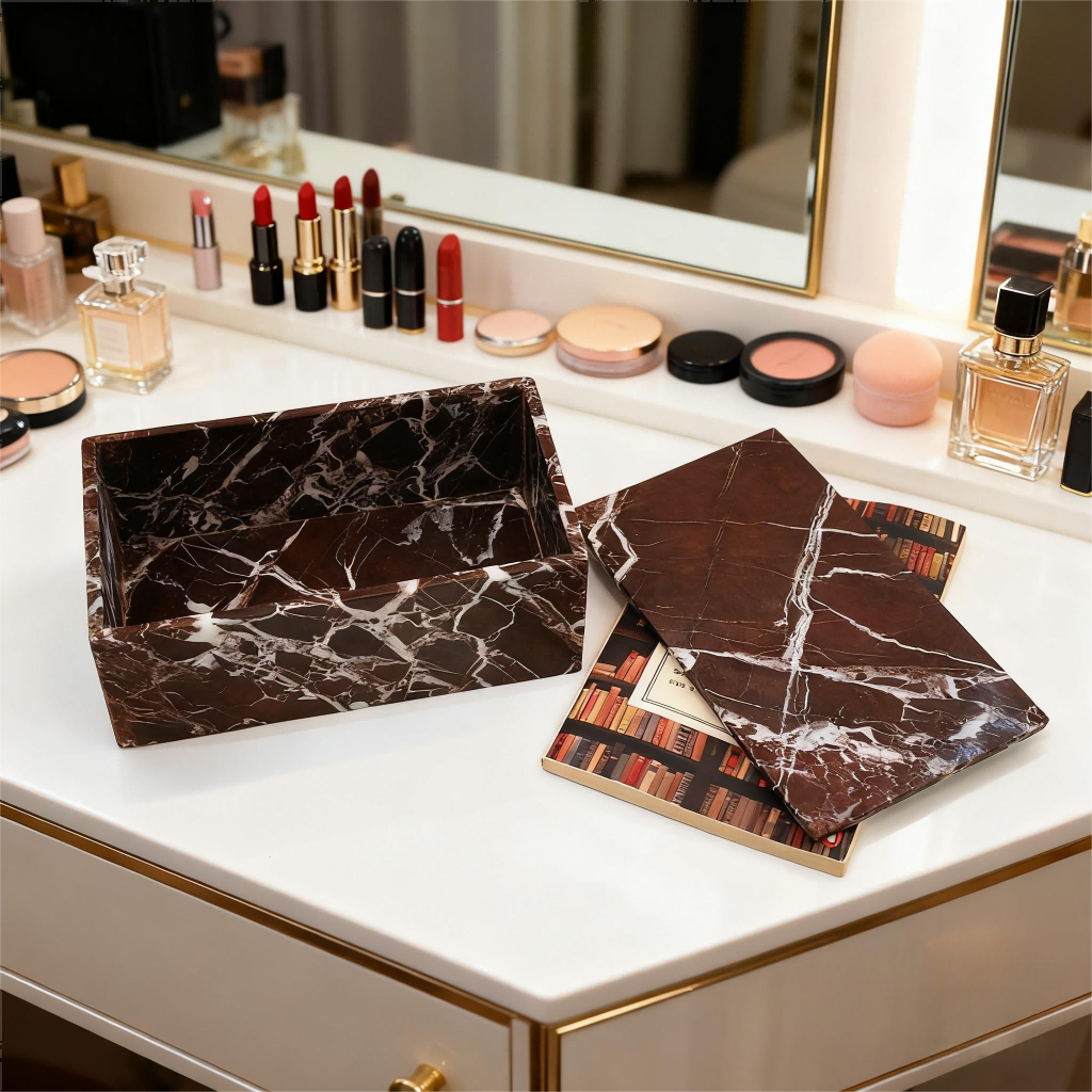 Elegant Marble-Look Cotton Swab Holder | Durable Acrylic Organizer for Stylish Bathroom Décor 7