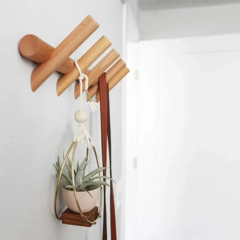 Elegant Oak Wall Mounted Coat Rack with 4 Sturdy Hooks | Minimalist Design for Entryway Organization 0