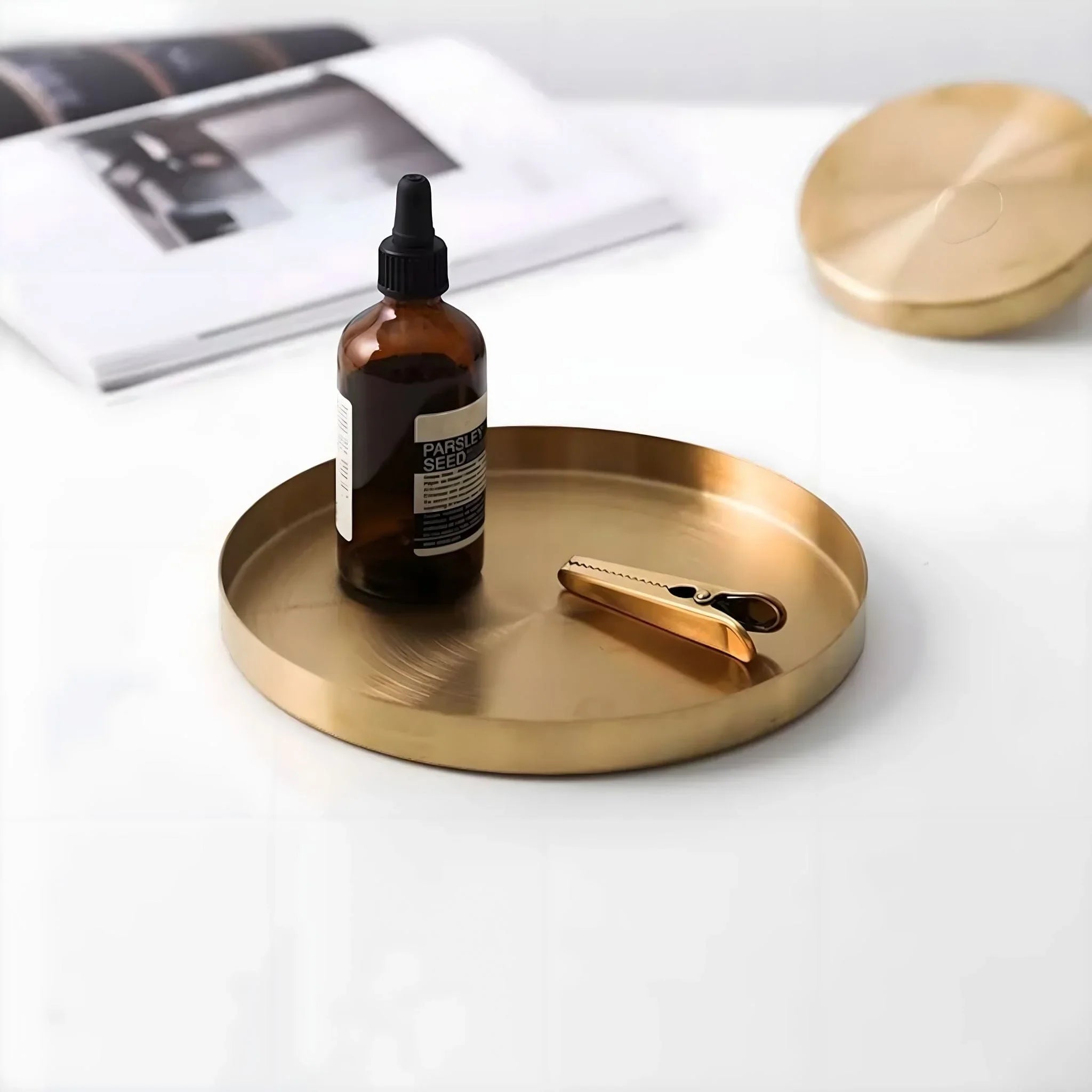 Elegant Round Organizer Tray | Stainless Steel with Gold Finish | Stylish Storage Solution for Kitchen and Home 0