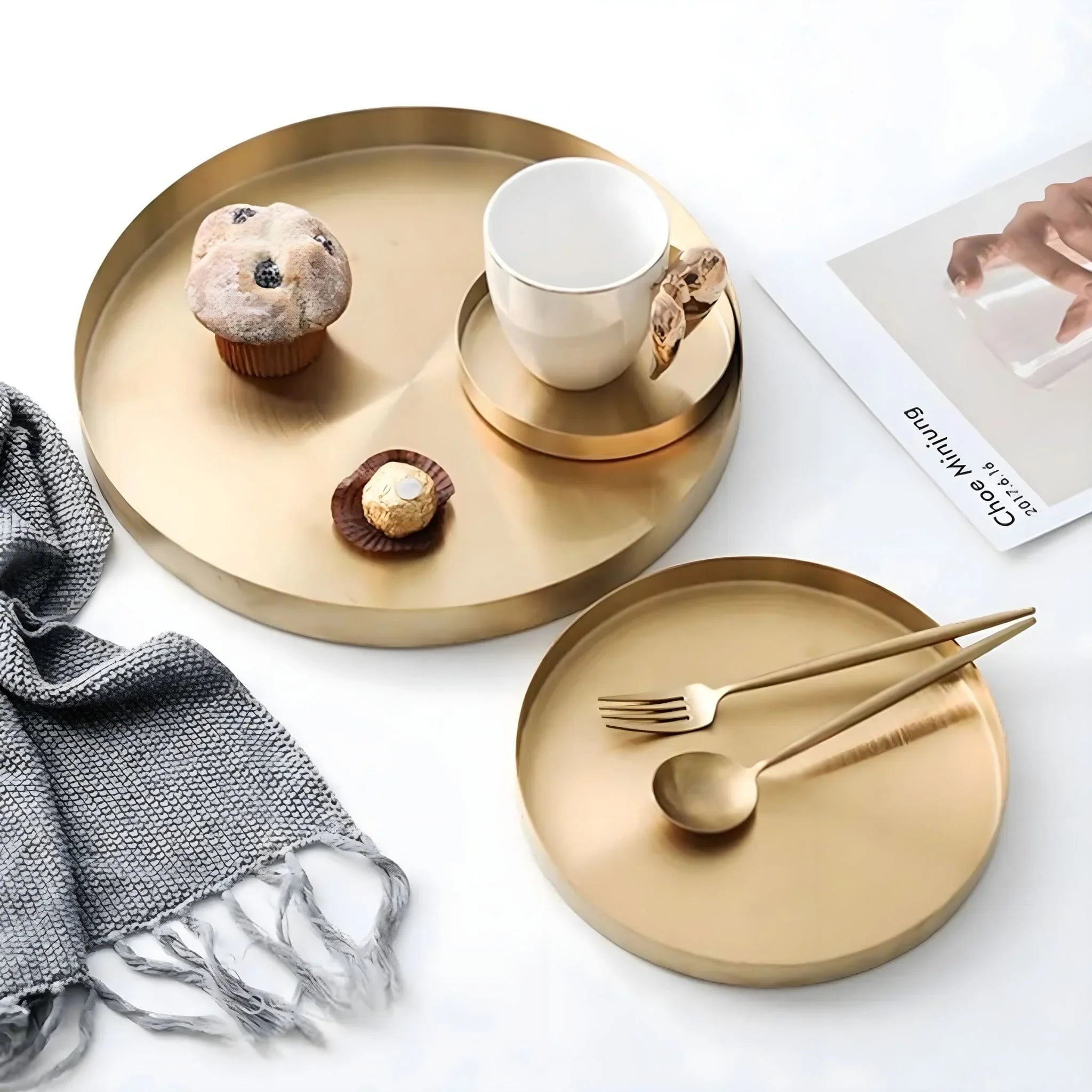 Elegant Round Organizer Tray | Stainless Steel with Gold Finish | Stylish Storage Solution for Kitchen and Home 2