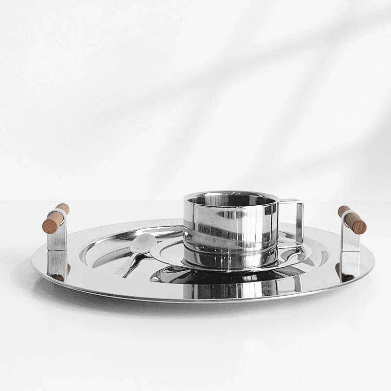 Elegant Serveware | Wooden Serving Tray with Polished Stainless Steel Finish | Versatile Decor for Stylish Entertaining 1