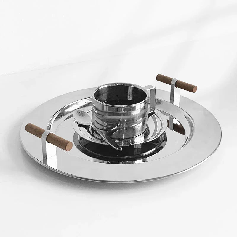 Elegant Serveware | Wooden Serving Tray with Polished Stainless Steel Finish | Versatile Decor for Stylish Entertaining 3