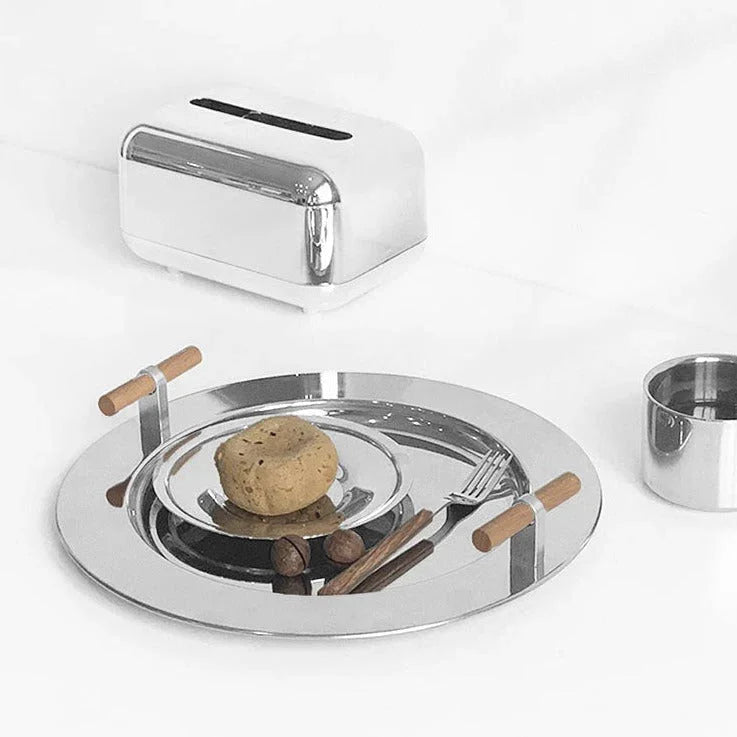 Elegant Serveware | Wooden Serving Tray with Polished Stainless Steel Finish | Versatile Decor for Stylish Entertaining 8