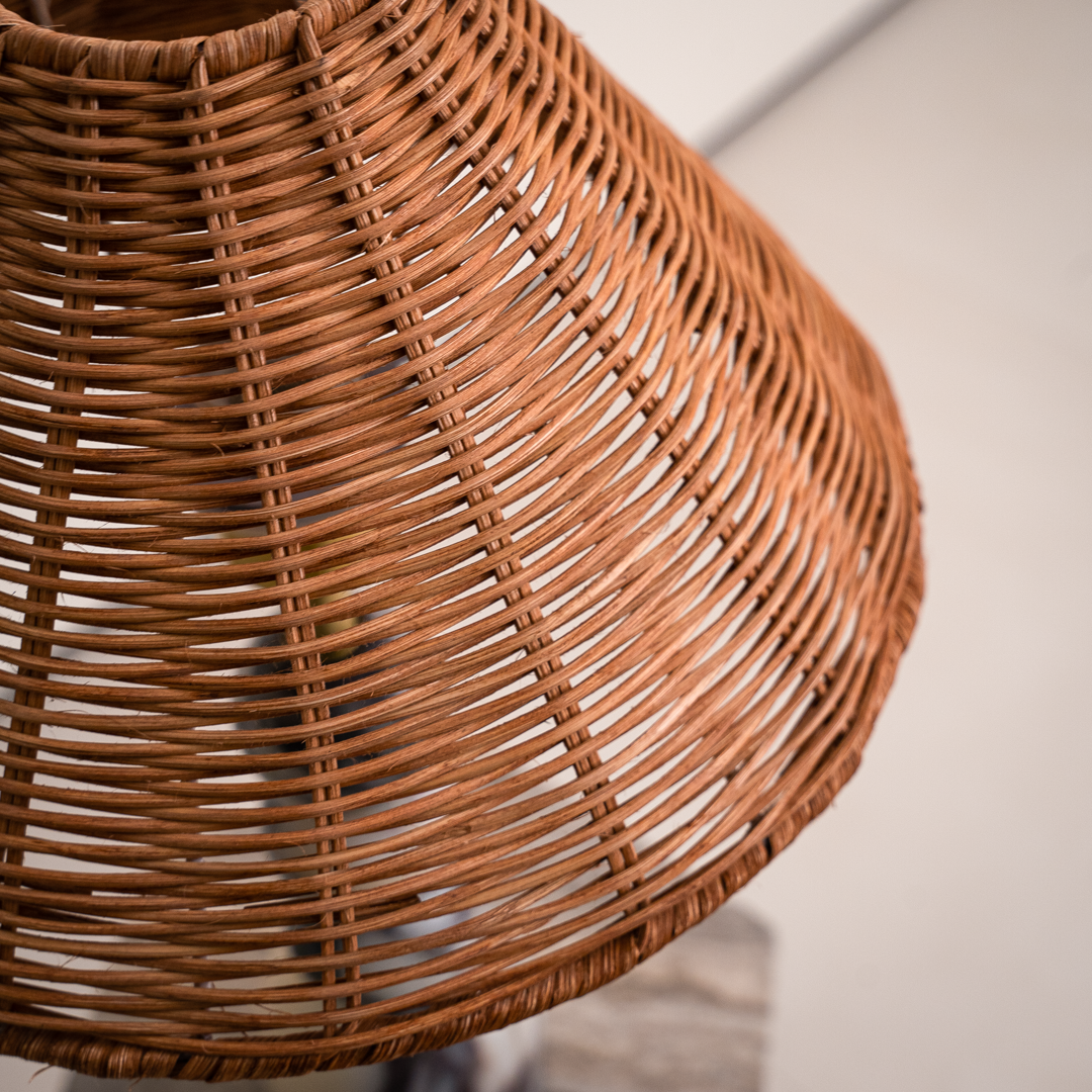 Elegant Table Lamp with Calacatta Violet Marble Base & Rattan Shade | Rustic Bedside Lighting for Warm Ambiance 4