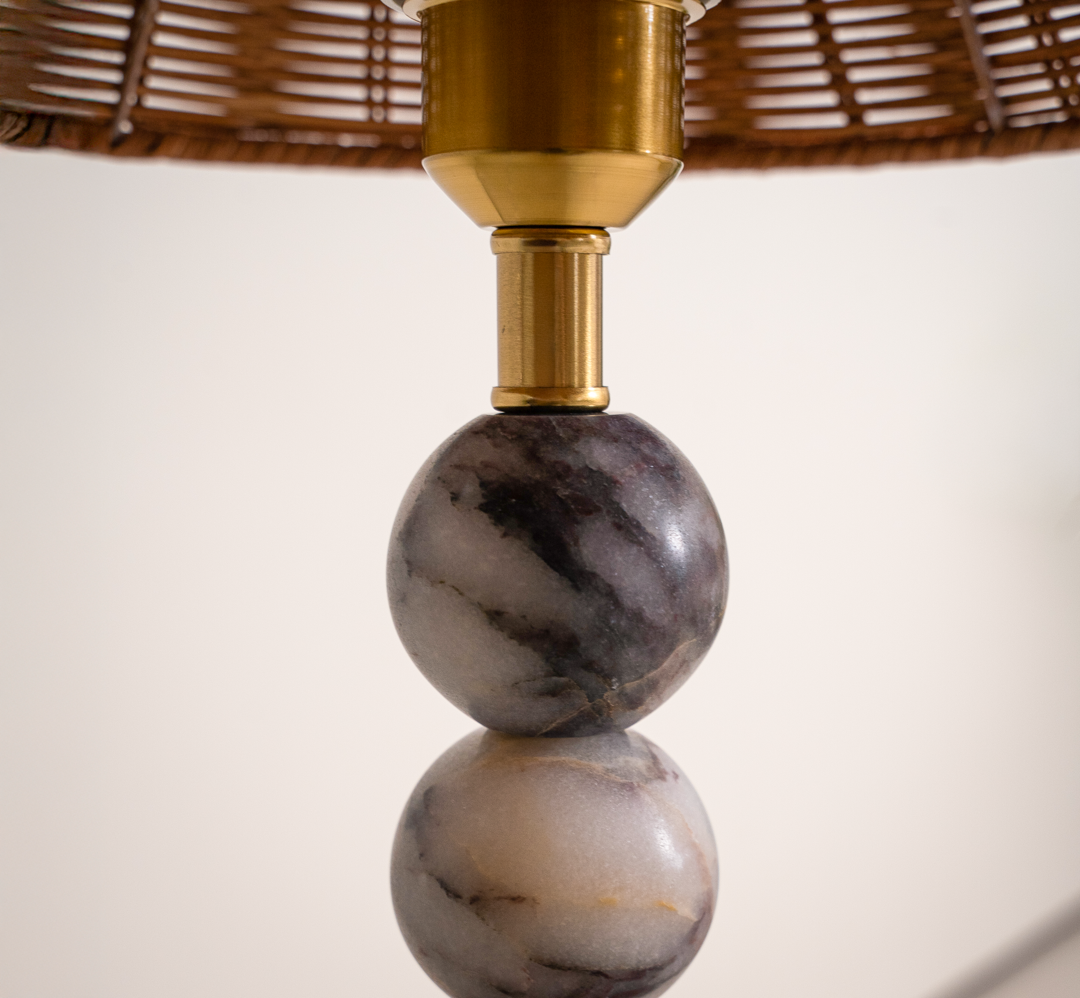 Elegant Table Lamp with Calacatta Violet Marble Base & Rattan Shade | Rustic Bedside Lighting for Warm Ambiance 5