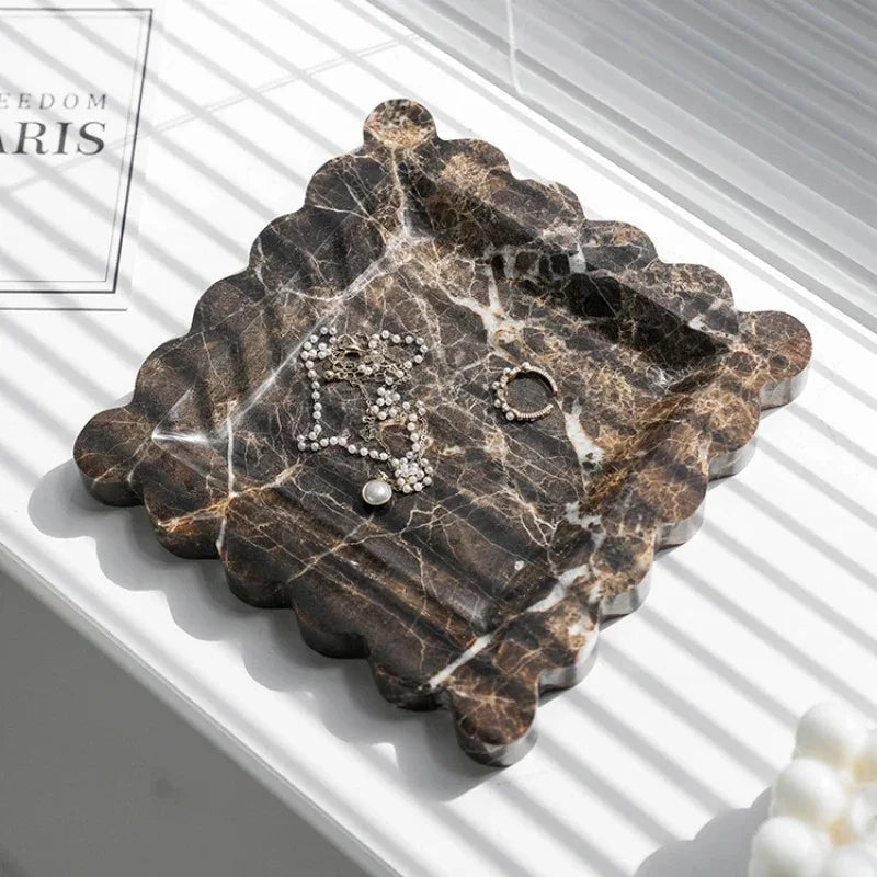 Elegant Travertine Jewellery Tray with Scalloped Edges for Stylish Organization 4