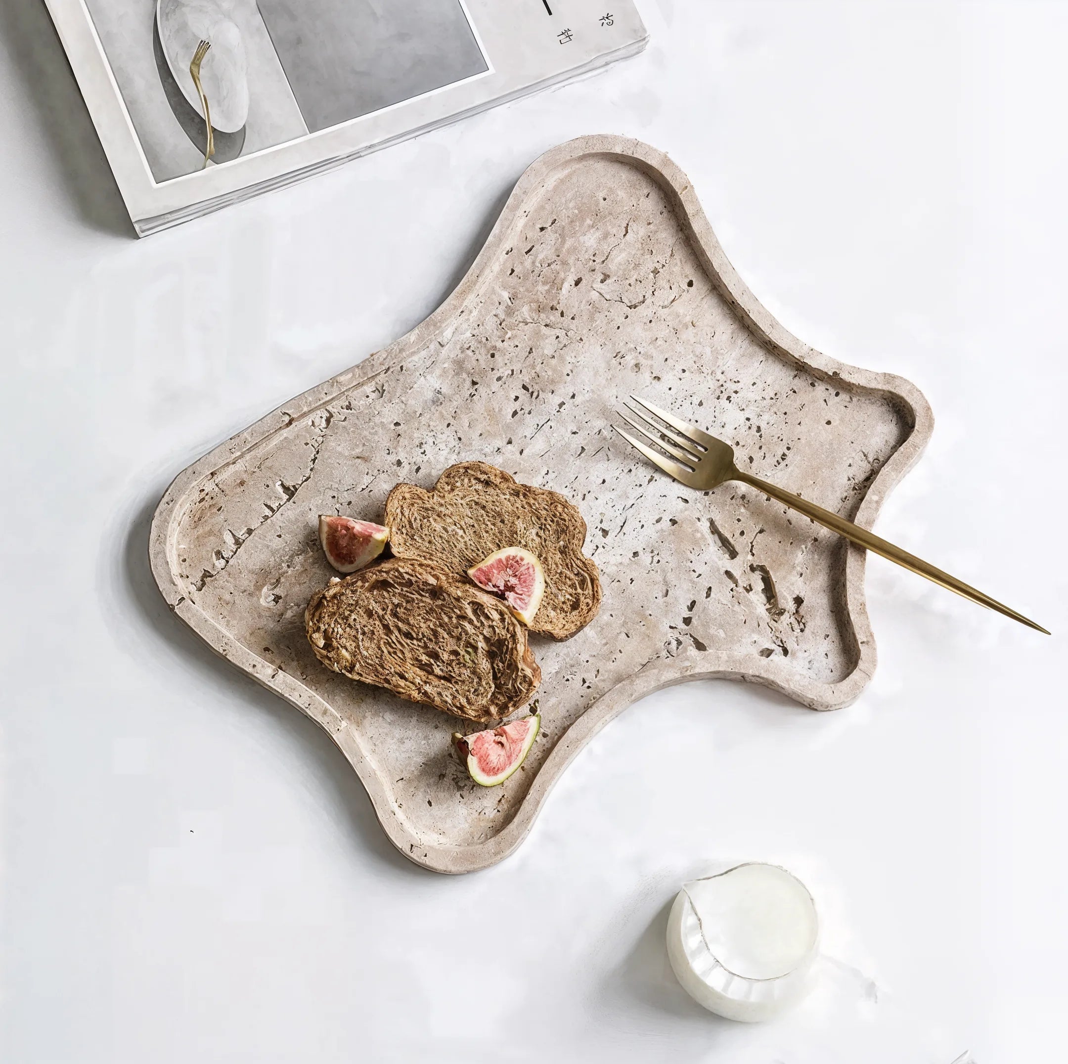 Elegant Travertine Marble Tray Set | Unique Organic Design for Stylish Serving 3
