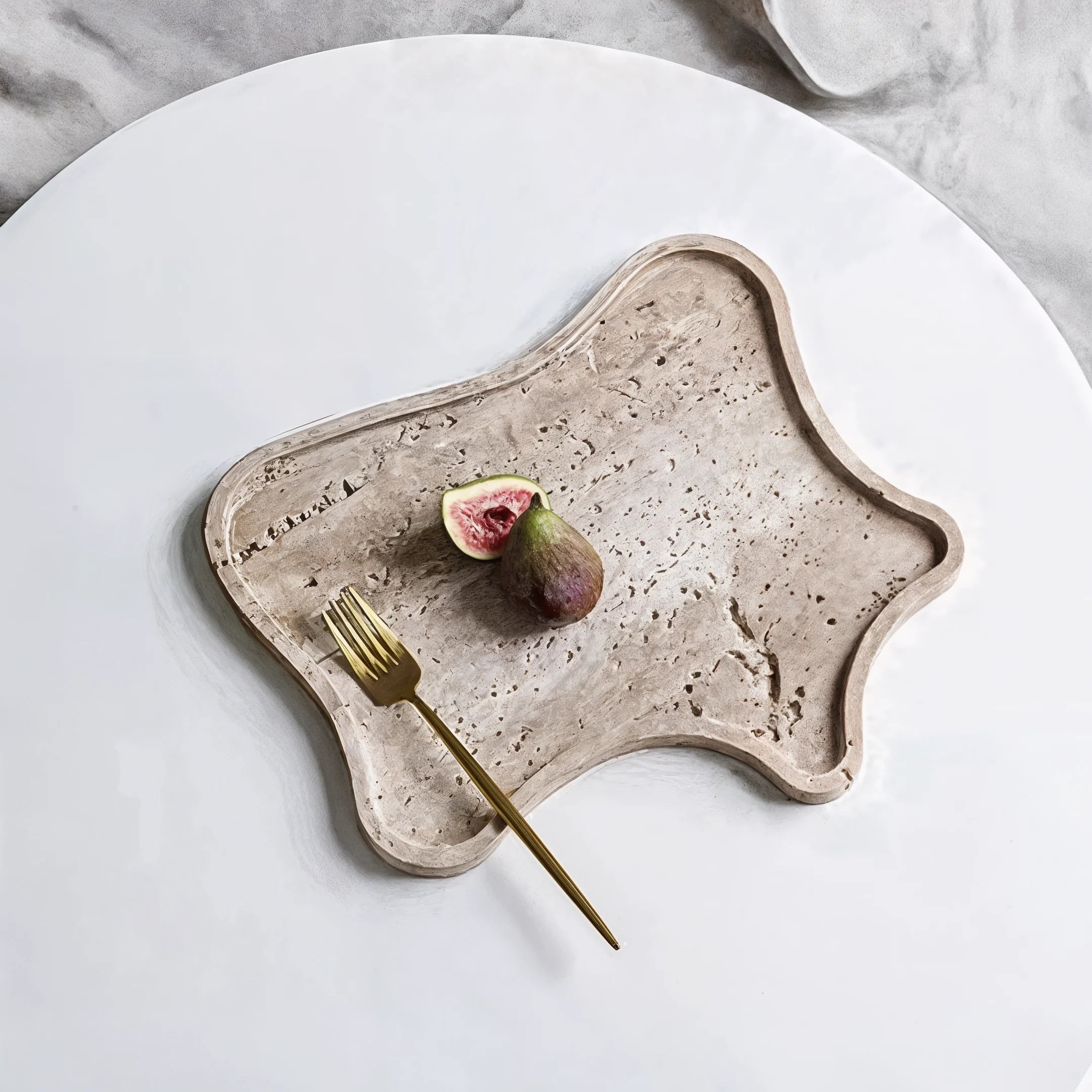 Elegant Travertine Marble Tray Set | Unique Organic Design for Stylish Serving 7