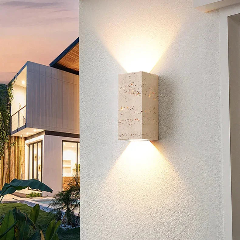Elegant Travertine Wall Lamp | Minimalist Design with Warm LED Lighting | Waterproof Wall Sconce for Indoor & Outdoor Ambiance 1