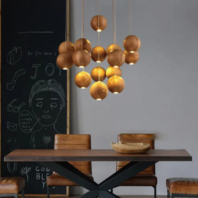 Elegant Wood LED Pendant Light | Modern Kitchen Pendant Lighting with Adjustable Height | Stylish Fixture for Cozy Interiors 6
