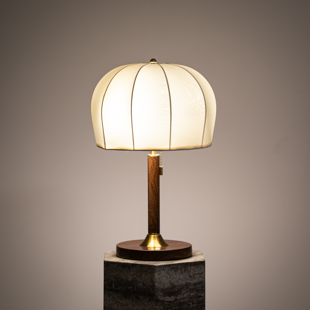 Elegant Wooden Table Lamp with Golden Accents & Fabric Shade | Stylish Bedside Lamp for Cozy Ambiance 1
