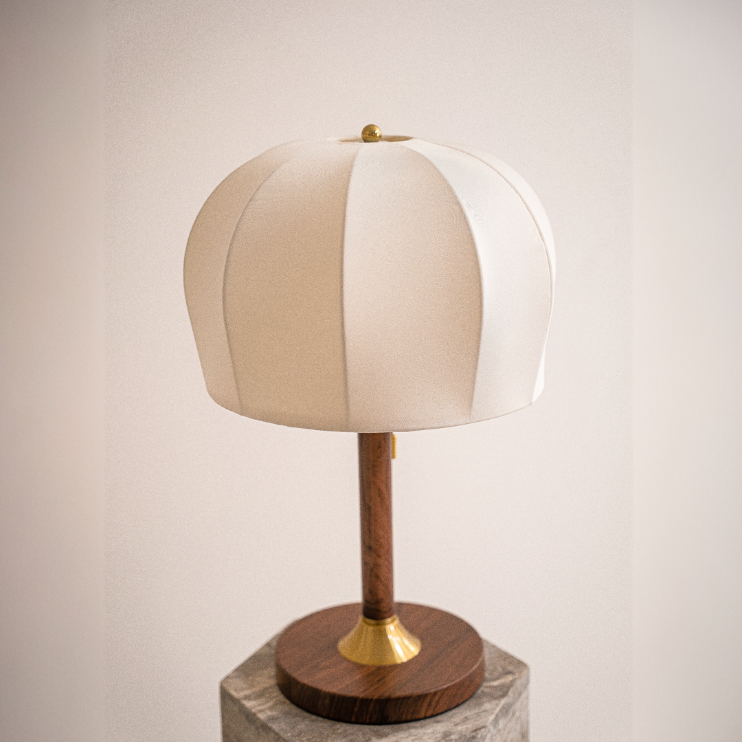 Elegant Wooden Table Lamp with Golden Accents & Fabric Shade | Stylish Bedside Lamp for Cozy Ambiance 2