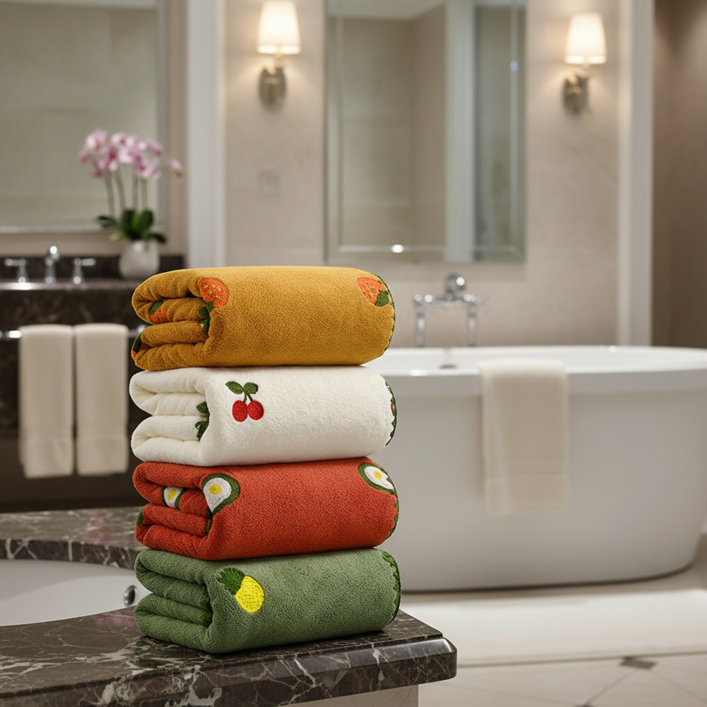 FruitLuxury | Quick Dry Bath Towels with Charming Fruit Embroidery | Soft and Absorbent for Elegant Bathroom Decor 1
