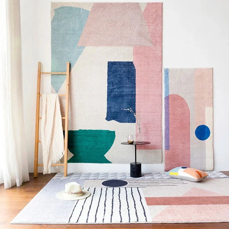 Geometric Area Rug with Non-Slip Backing | Soft Polyester for Living Room Comfort 1