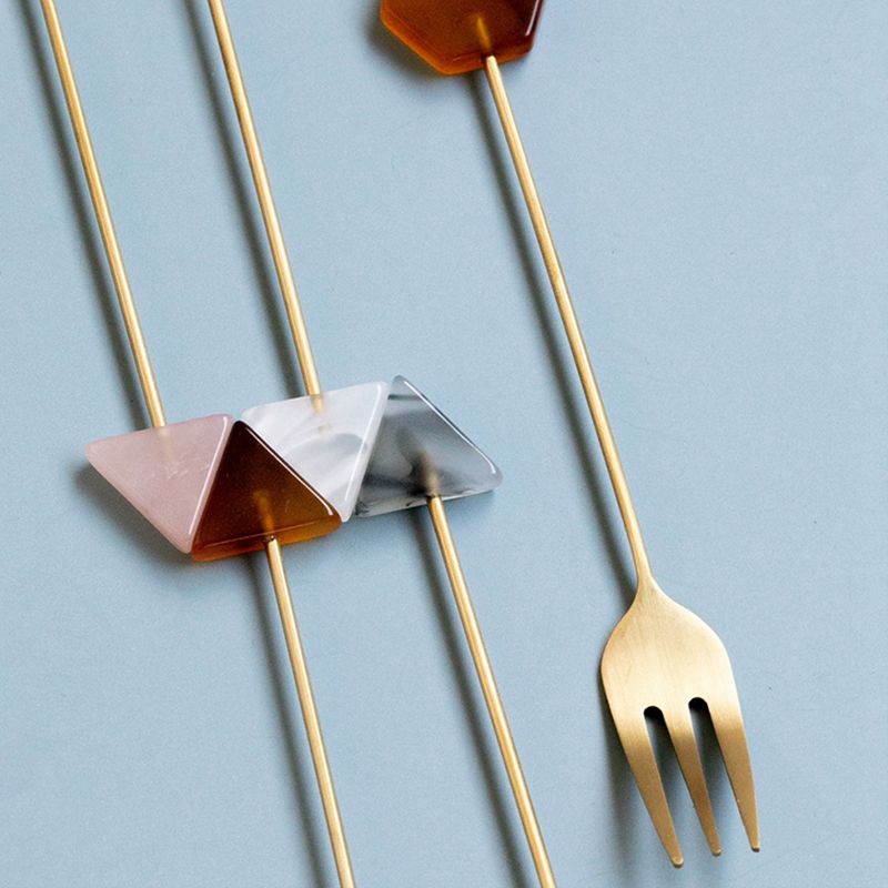 Granot Collection | Golden Stainless Steel Cutlery Set with Unique Stone Handles | Elegant Geometric Design for Stylish Dining 4