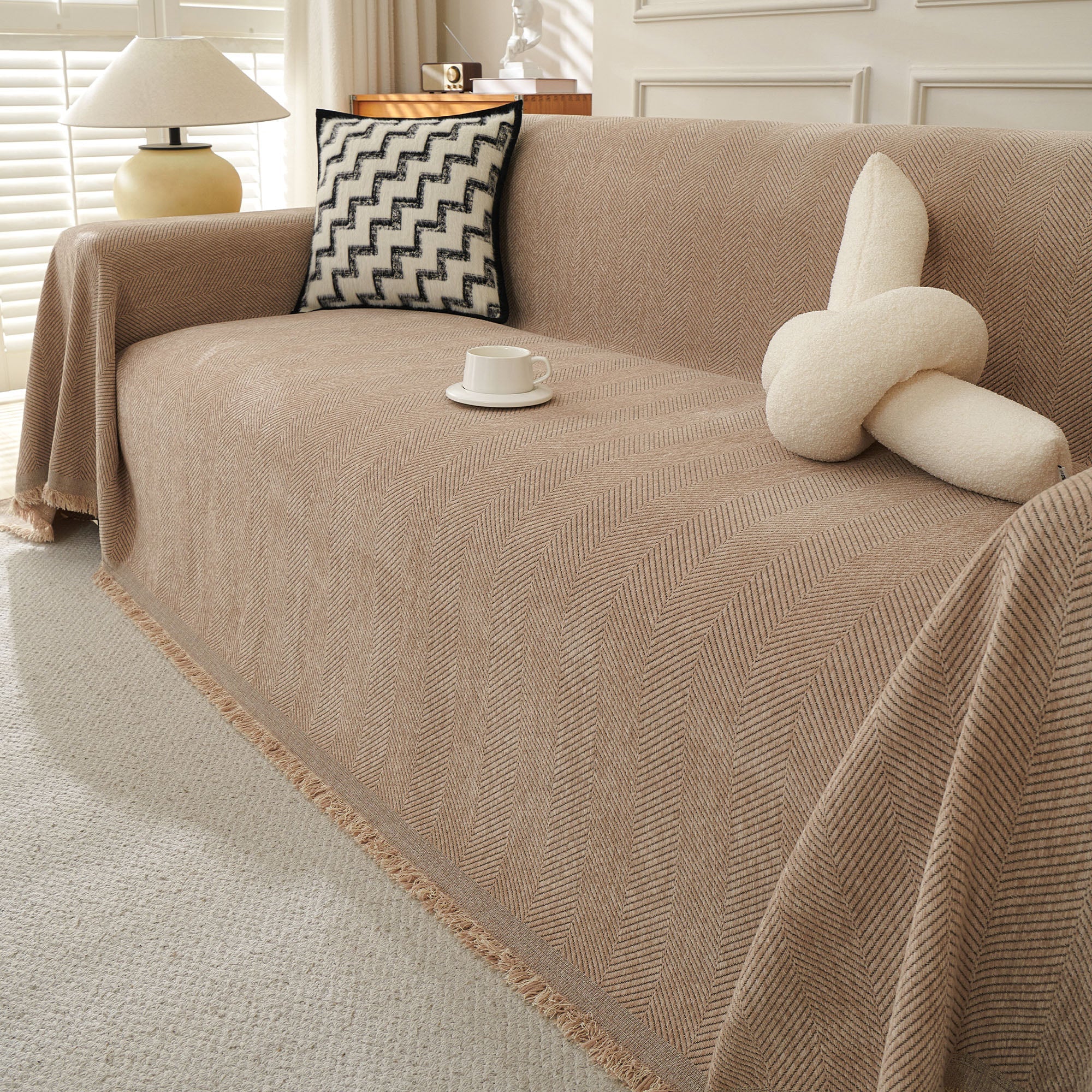 Herringbone Haven | Sofa Cover with Soft Breathable Fabric | Stylish Protector for Pets and Furniture 0