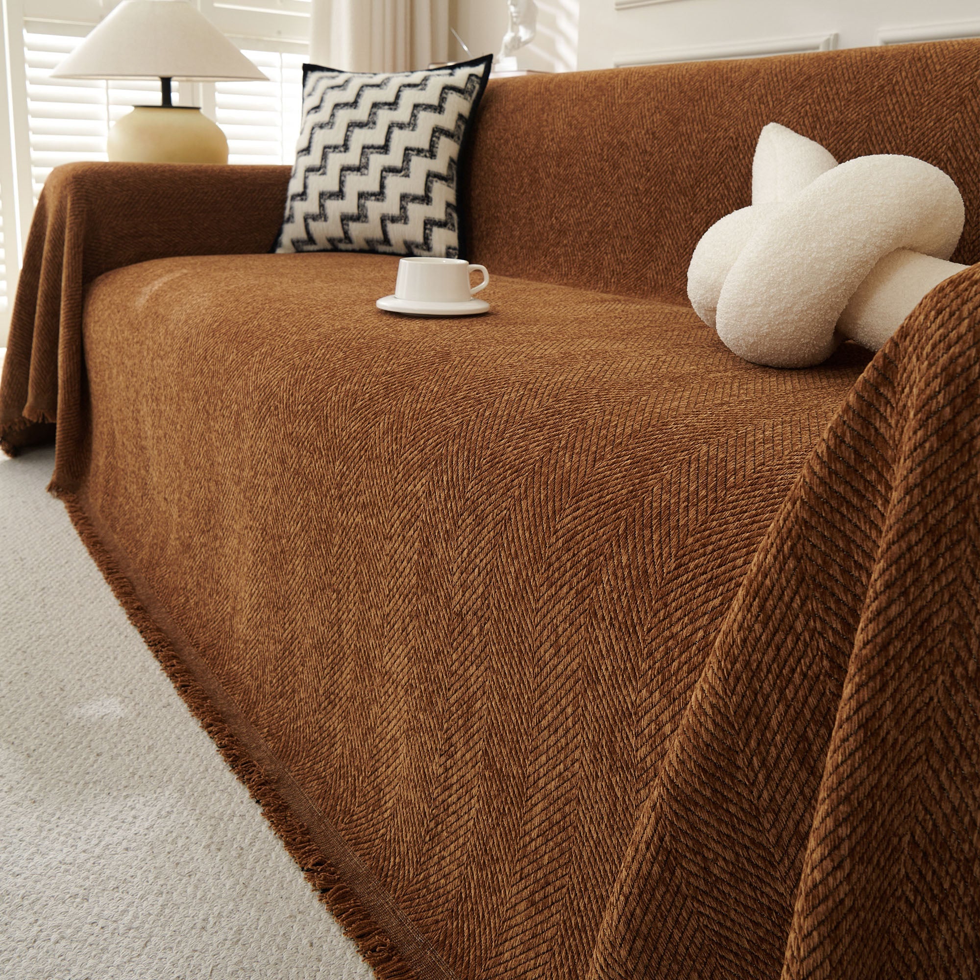 Herringbone Haven | Sofa Cover with Soft Breathable Fabric | Stylish Protector for Pets and Furniture 12