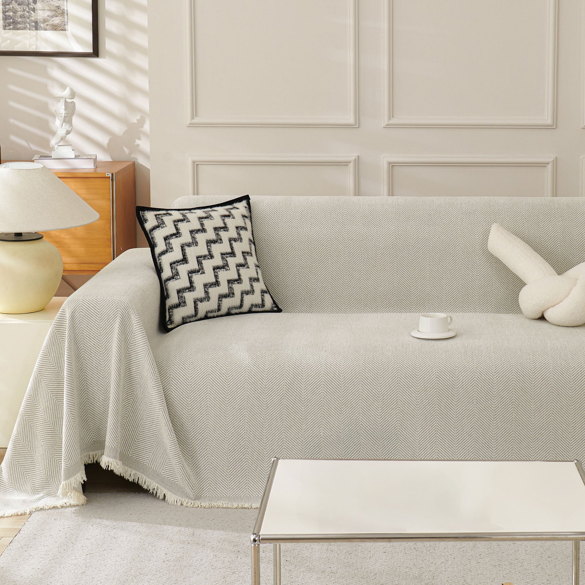 Herringbone Haven | Sofa Cover with Soft Breathable Fabric | Stylish Protector for Pets and Furniture 7