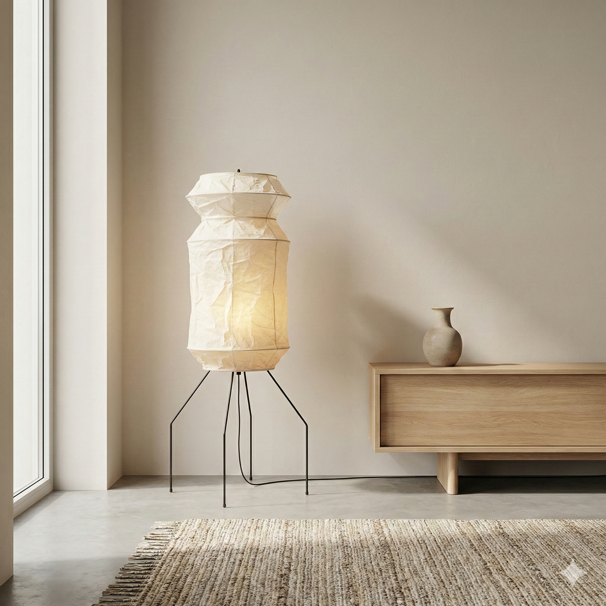 Ivy Collection | Modern Floor Lamp with Handcrafted Rice Paper Shade | Elegant Ambient Lighting for Serene Spaces 2