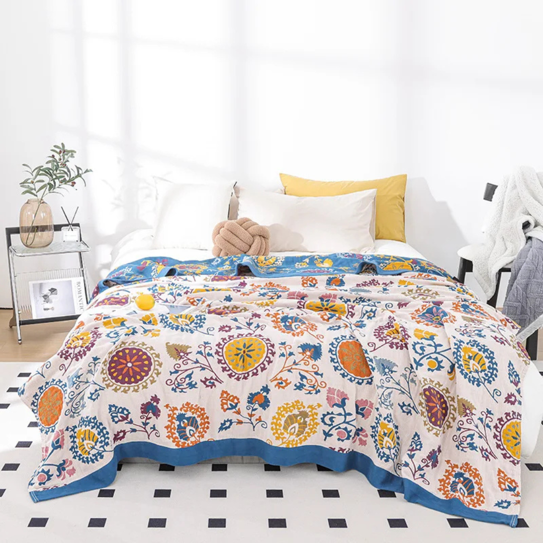 Lushe | Cotton Throw Blanket with Boho Design & Soft Breathable Fabric | Cozy Comfort for All Seasons 1
