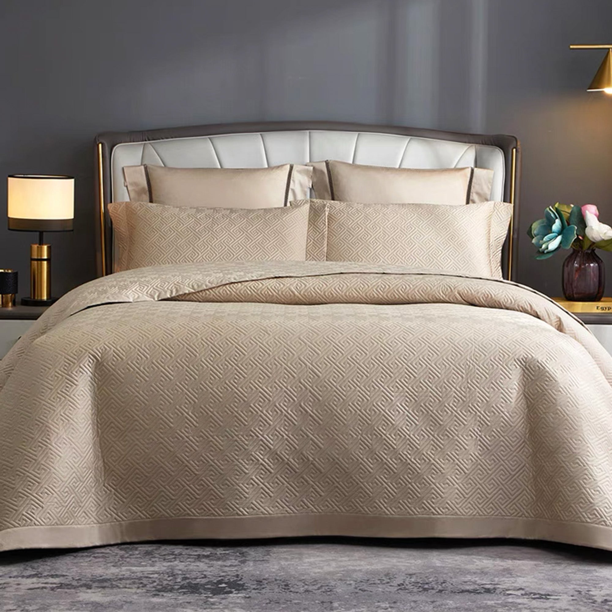 Luxe Geo Collection | Elegant Quilt Set with Intricate Geometric Pattern | Lightweight Bedding for Year-Round Comfort 0